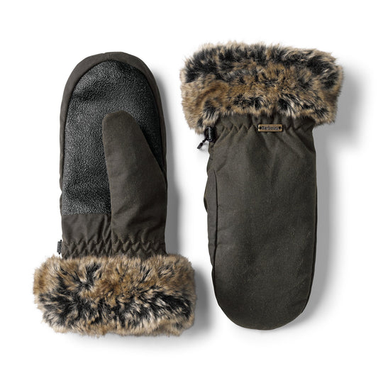 Barbour® Waxed Mittens With Fur Trim - US 3821