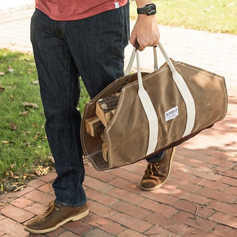Canvas And Leather Log Carrier - US 8534